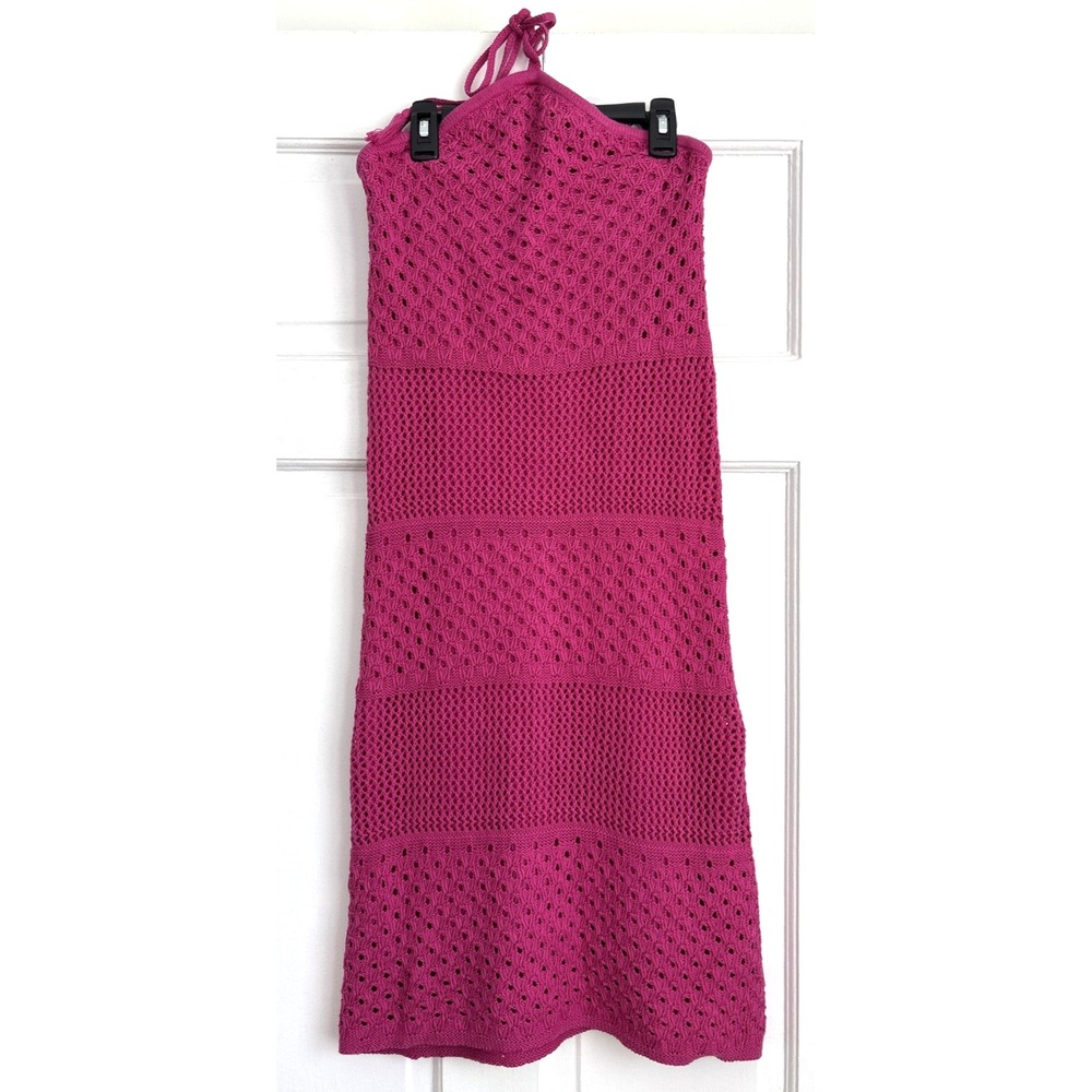 Old Navy Crochet Apron Mini Dress Dragonfruit Pink S Tall 657449-02 Sleeveless